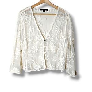 Chris McLaughlin Sheer Mesh Cardigan Topper Dainty Cottagecore One Button Size L